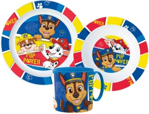 Patrula Cățelușilor Pup Power Veselă, set micro plastic cu cană de 265 ml