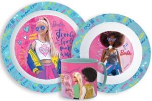 Barbie Stylish Set de masă, set micro plastic cu cană 265 ml