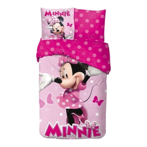 Disney Minnie Pink Polka Bow set de lenjerie de pat 140×200cm, 65x65 cm
