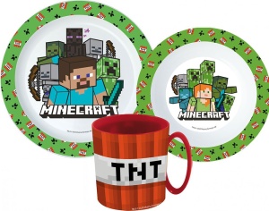 Minecraft Creeper set de veselă, set micro plastic cu cană 350 ml