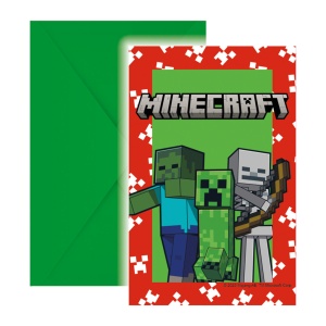 Minecraft Green invitație de petrecere 6 buc FSC
