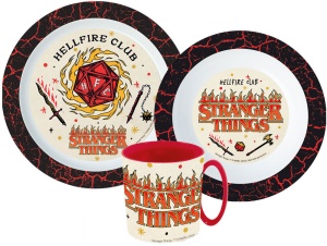 Stranger Things Upside Down set de masă, set micro plastic cu cană 350 ml