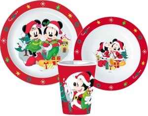 Disney Minnie and Mickey Set de cină de Crăciun, set micro plastic, cu cană 260 ml