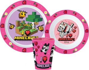 Minecraft Girls set de masă, set micro plastic, cu pahar de 260 ml