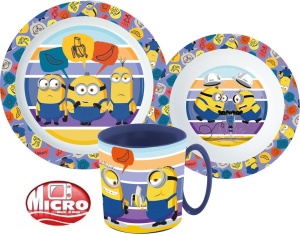 Minionii Striped set de vase, set de micro plastic cu cană de 350 ml
