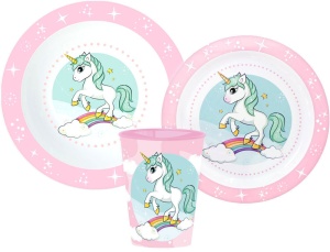 Unicorn Range set de mese, set de plastic micro, cu pahar de 260 ml
