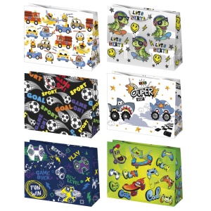 Colorat Playtime Pungă cadou de hârtie pentru băieți 30x23x10 cm