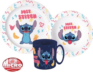 Disney Lilo și Stitch Palms Set veselă Disney Lilo & Stitch, set micro din plastic cu cană de 350 ml