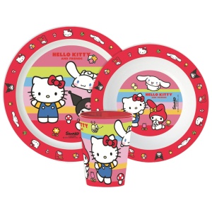 Hello Kitty And Friends set de masă, set micro plastic, cu pahar 260 ml