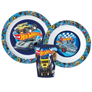 Hot Wheels Blue Fire set de masă, set de plastic micro cu pahar 260 ml
