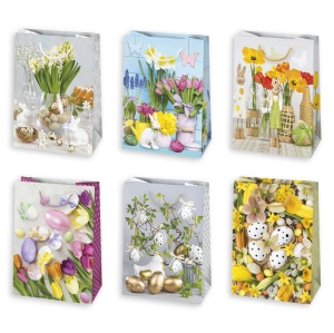 Paște Floral sac de cadou din hârtie, sac de cadou 23x32x11 cm