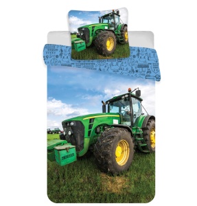Tractor Green Field, husă de pat 140×200cm, 70×90 cm