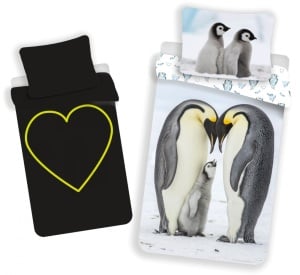 Animale Set lenjerie de pat cu pinguin care luminează în întuneric 140x200cm, 70x90 cm