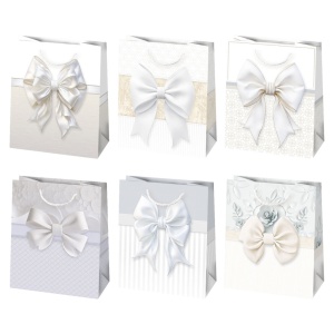 Colorat Bow Pungă cadou din hârtie albă 19x23x10,5 cm
