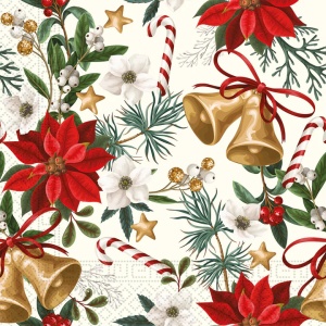 Crăciun Bells with Flowers șervețele set de 20 33x33 cm