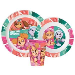 Patrula Cățelușilor Superpowers Set de vase, micro set din plastic, cu pahar 260 ml
