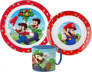 Super Mario Mushroom Kingdom set de masă, set de plastic micro cu cană 265 ml