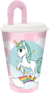 Unicorn Pahar Range cu pai, plastic 430 ml