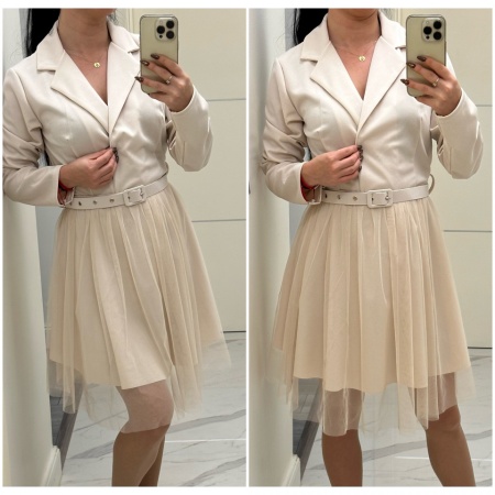 Rochie tip sacou cu tull elegantă bej
