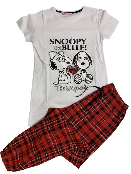 Pijama dama lunga Snoopy alb
