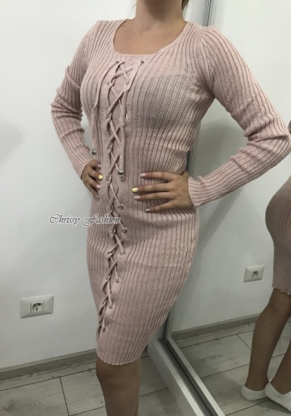 Rochie tricotata Minodora roz - Img 2