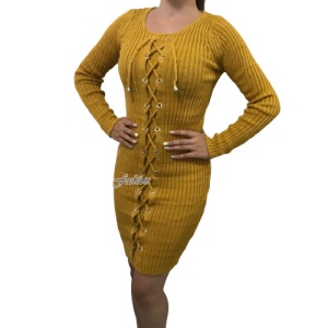 Rochie tricotata Minodora mustar