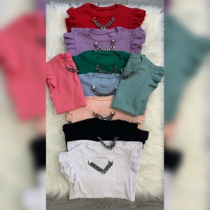 Tricou tip reiat cu volanase roz pudra - Img 2