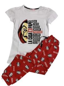 Pijama dama lunga Casa de papel alb