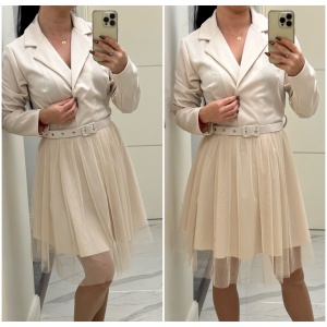 Rochie tip sacou cu tull elegantă bej