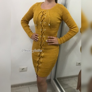 Rochie tricotata Minodora mustar - Img 3