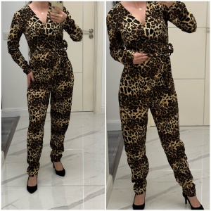 Salopeta lunga cu cordon in talie model leopard