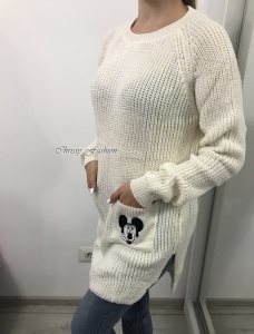 Pulover gros cu buzunare Mickey alb - Img 2