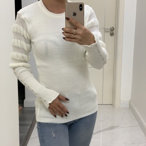 Pulover gros tip maleta Marisol alb - Img 3