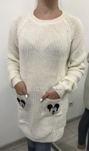 Pulover gros cu buzunare Mickey alb - Img 3