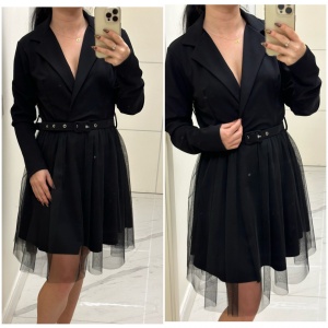Rochie tip sacou cu tull elegantă neagră