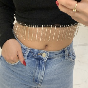 Top scurt cu strasuri negru Diamond - Img 3