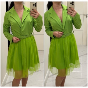Rochie tip sacou cu tull elegantă verde