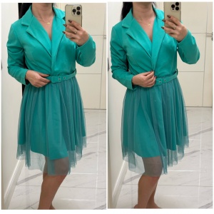 Rochie tip sacou cu tull elegantă turcoaz