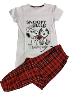 Pijama dama lunga Snoopy alb