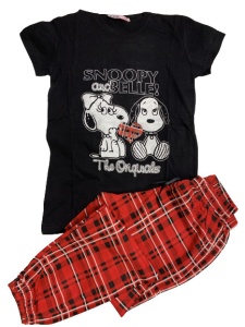 Pijama dama lunga Snoopy negru