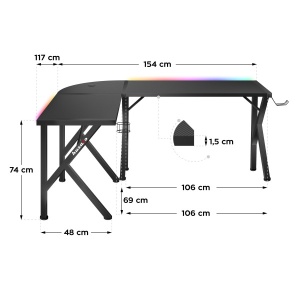 Gaming ugaoni sto Huzaro Hero 6.3 RGB Black - Img 4
