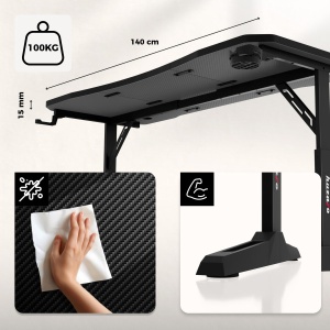Gejmerski sto Huzaro Hero 3.6 Black 140x60 cm - Img 3