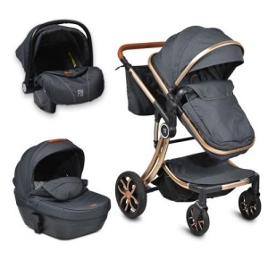 Kolica za bebe Polly 3 u 1 Crna, set sa autosedištem i tvrdom korpom