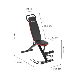 Prikaz dimenzija Athler Gorilla 15 klupe za vežbanje visina 115cm dužina 110cm širina 36.5cm