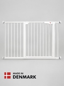 BabyDan Premier sigurnosna ogradica sa 7 produžetka 119,3–125,6 cm – bez bušenja, bela