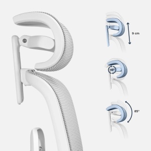 Detaljni prikaz podešavanja visine za 9 cm i rotacije zaglavlja do 85 stepeni na Mark Adler Expert 9.3 stolici