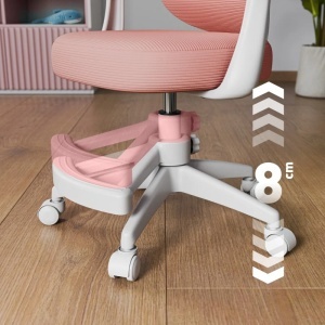 Prikaz opsega podešavanja visine oslonca za noge od 8 cm na stolici Mark Adler Junior 4.5 Pink