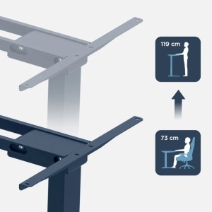 Prikaz opsega podešavanja visine rama od 73 cm za sedenje do 119 cm za stojeći rad