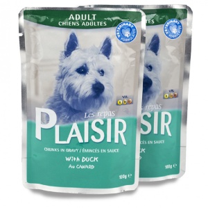 Plaisir Vlažna hrana preliv za pse pačetina 100g