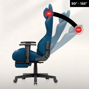 Prikaz opsega nagiba naslona od 90 do 155 stepeni na gejmerskoj stolici Huzaro Force 5.7 Blue